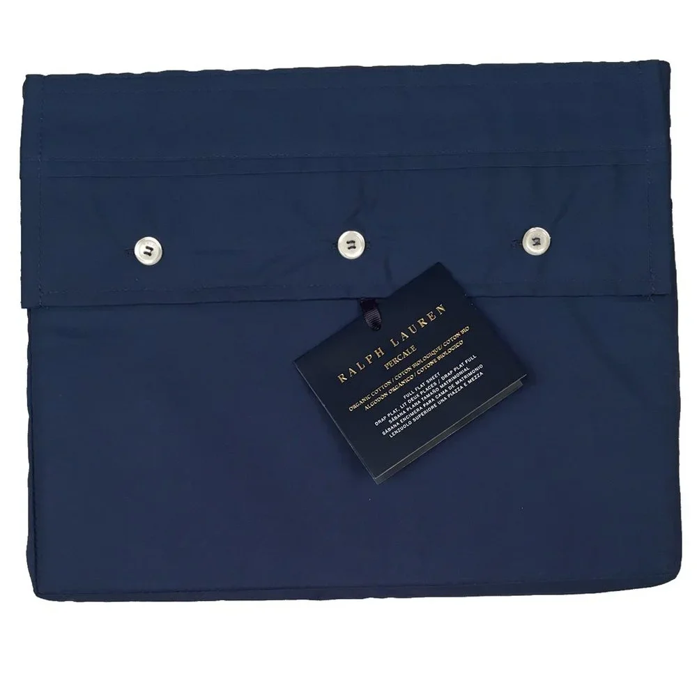 NEW $150 Ralph Lauren Organic Cotton Percale Sheet!  Full Flat  Harbor Blue Navy